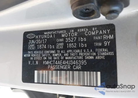 2017 Hyundai Accent Value Edition из США, поврежденный, VIN KMHCT4AE4HU346395